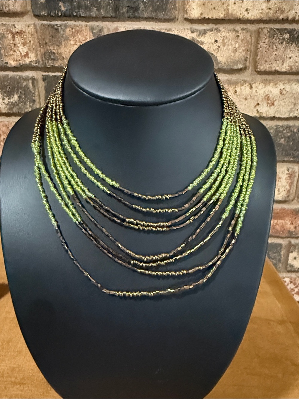 Vintage Bronze and Green seed bead 8 strand Necklace